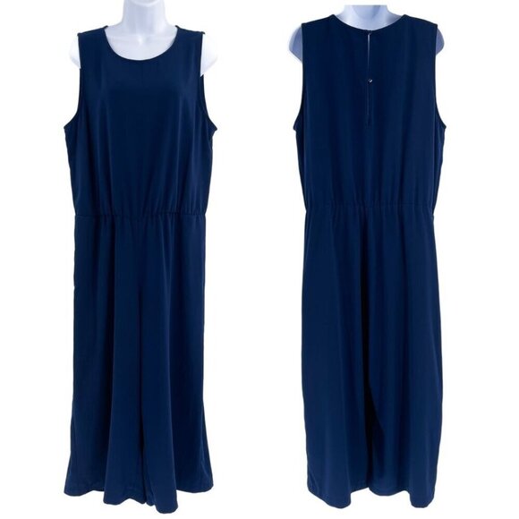 Carolina Belle Wide Leg Cropped Ankle Jumpsuit Romper Sleeveless Navy Blue 10 - Picture 1 of 9